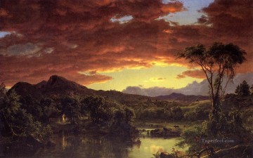 湖池の滝 Painting - 田舎の家の風景 ハドソン川のフレデリック・エドウィン教会の風景
